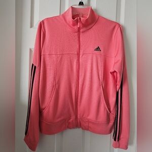 ADIDAS  Women's  Bomber Track Jacket Coral/Salmon Black Stripes Full Zip MEDIUM